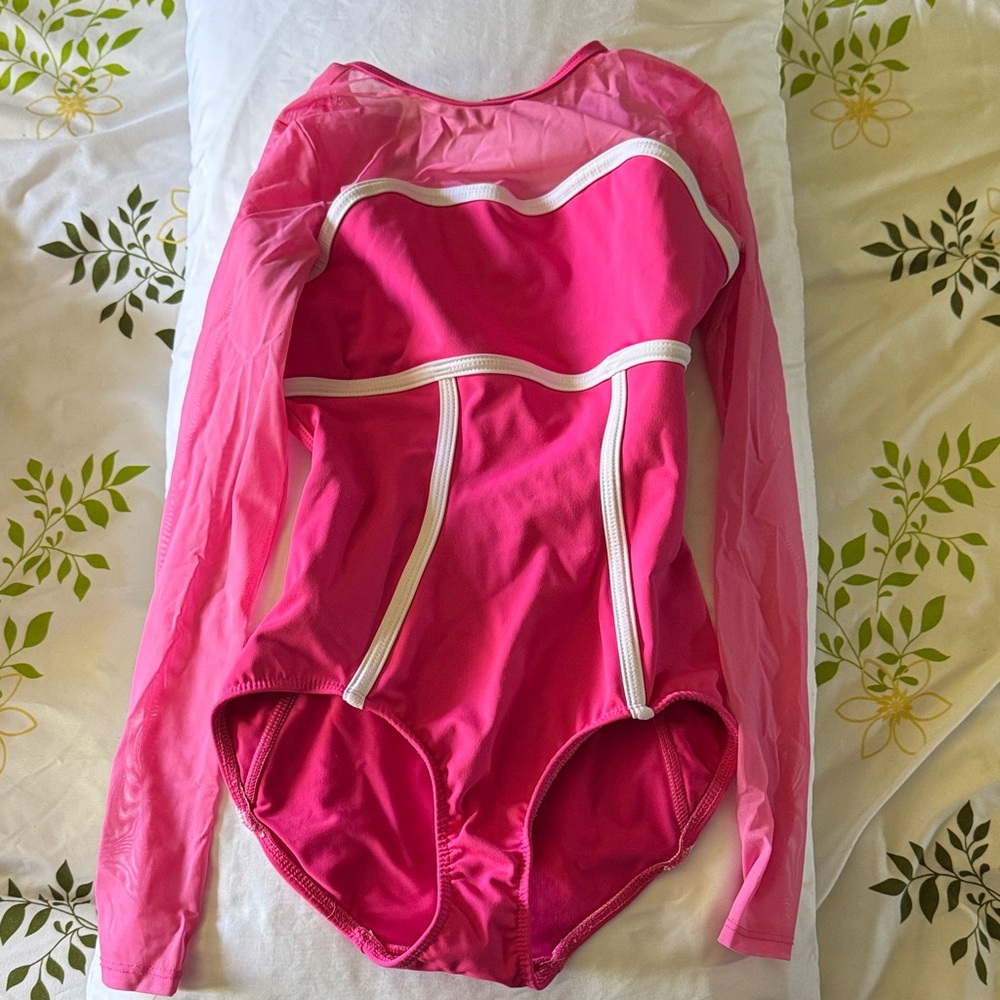 Long-Sleeve bright Pink with White Trim leotard